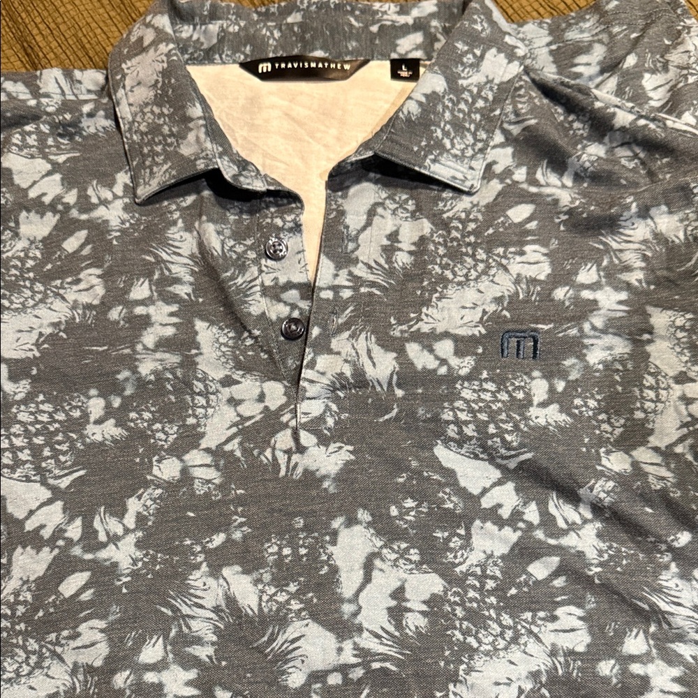 Travis Mathew Men's Gray Pineapple-Pattern Polo